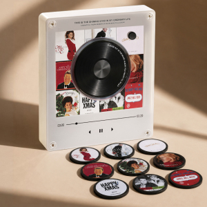 Custom Mini Vinyl Record Music Player With 9 Discs,  Magnetic Disc Music Player with Rechargeable Battery
