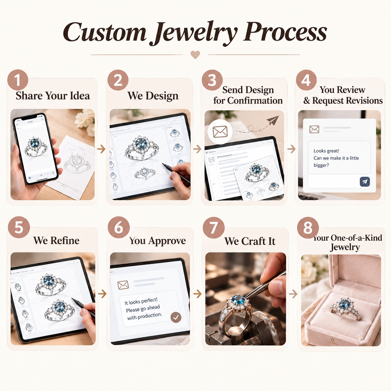 Your Idea Your Jewelry Custom Jewelry Designed From Your Idea Personalized Bespoke Jewelry One-of-a-Kind Ring, Necklace, Earrings & Bracelet Surprise Gifts for Her Him