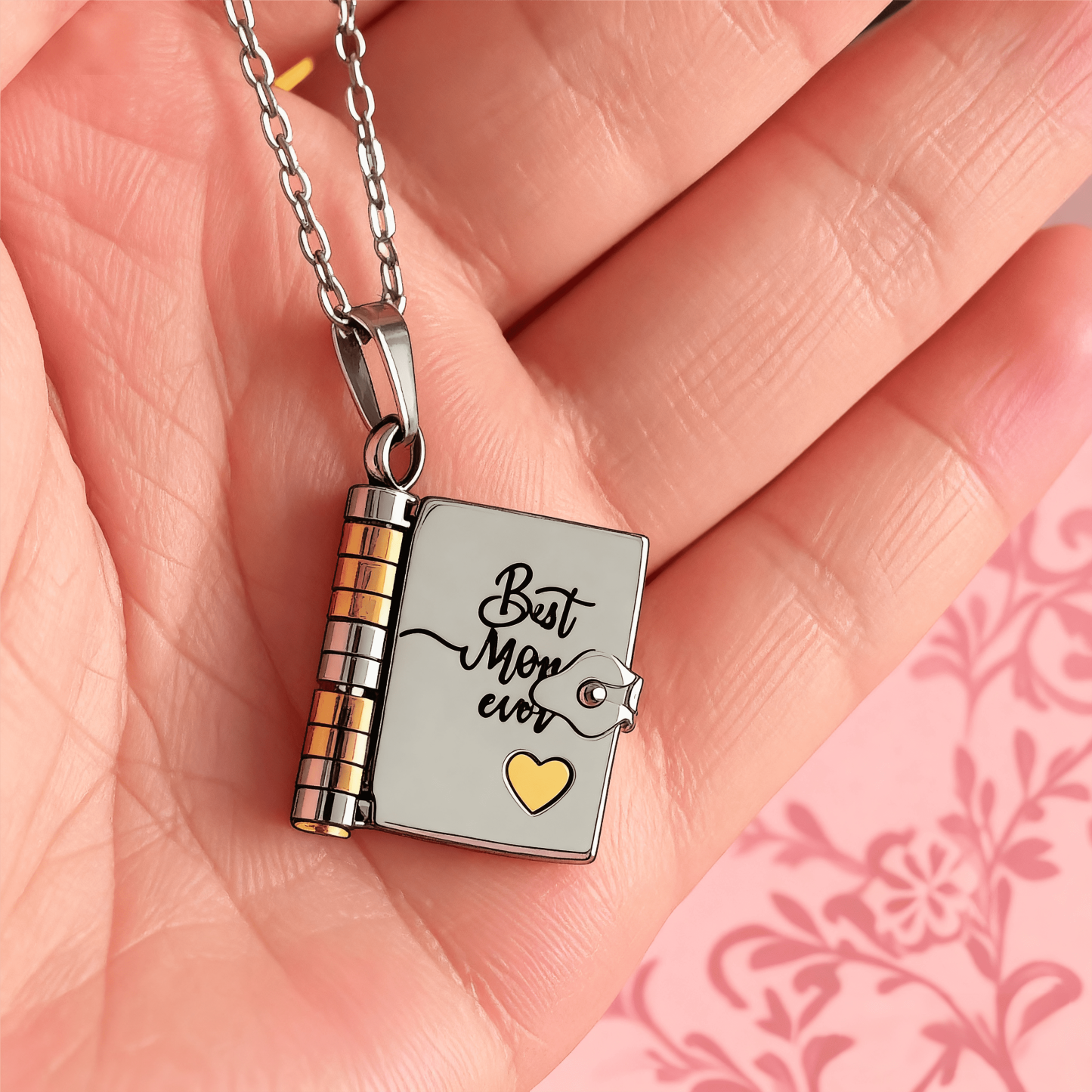 My Love Book Necklace Romantic Locket Pendant with Love Messages Inside, Adjustable Chain Jewelry Gift for Her, Valentine's or Birthday
