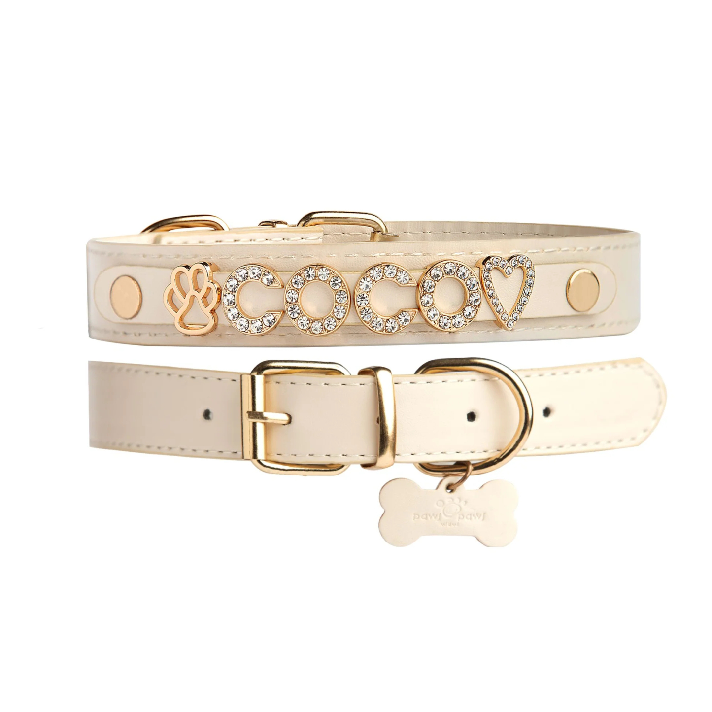 Luxury Leather Dog Collar Personalized Leather Dog Collar with Name & Zirconia Custom Jeweled Name Leather Dog Collar