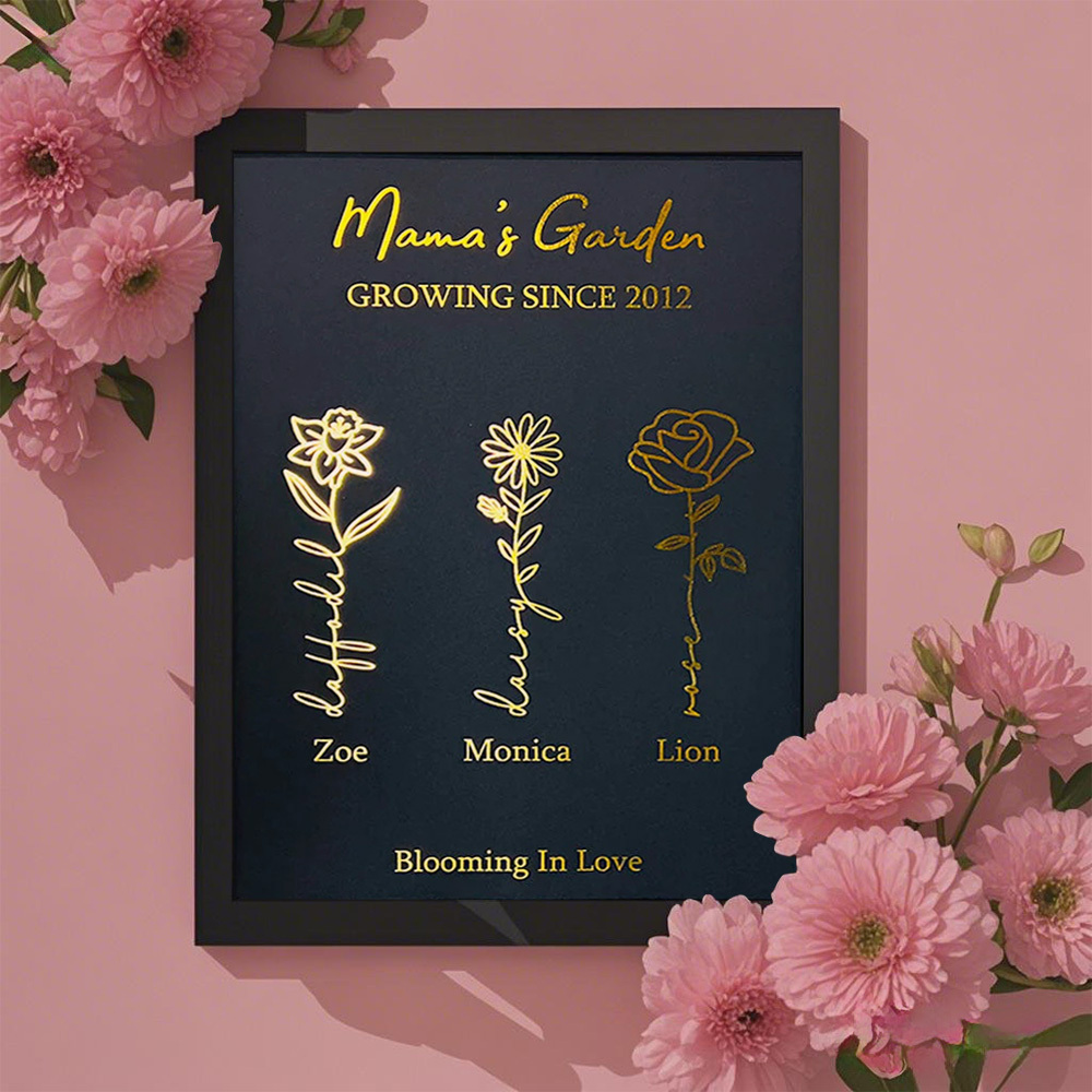 Gifts for Mom Custom Golden Foil Birth Flower Frame