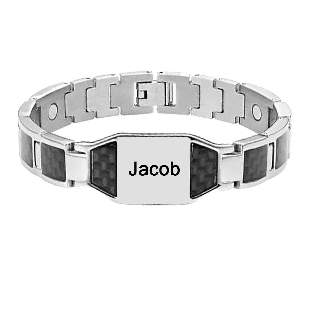 Personalized Carbon Fiber Energy Bracelet Custom Engraved Men's Carbon Fiber Bracelet Personalized Name Men's Bracelet