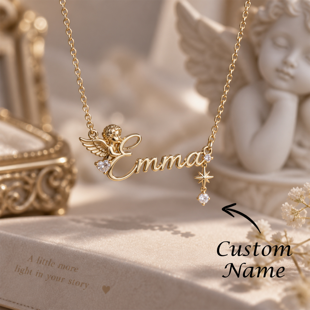 Angel Name Necklace – 925 Sterling Silver Personalized Necklace with Angel-Inspired Details - namenecklace