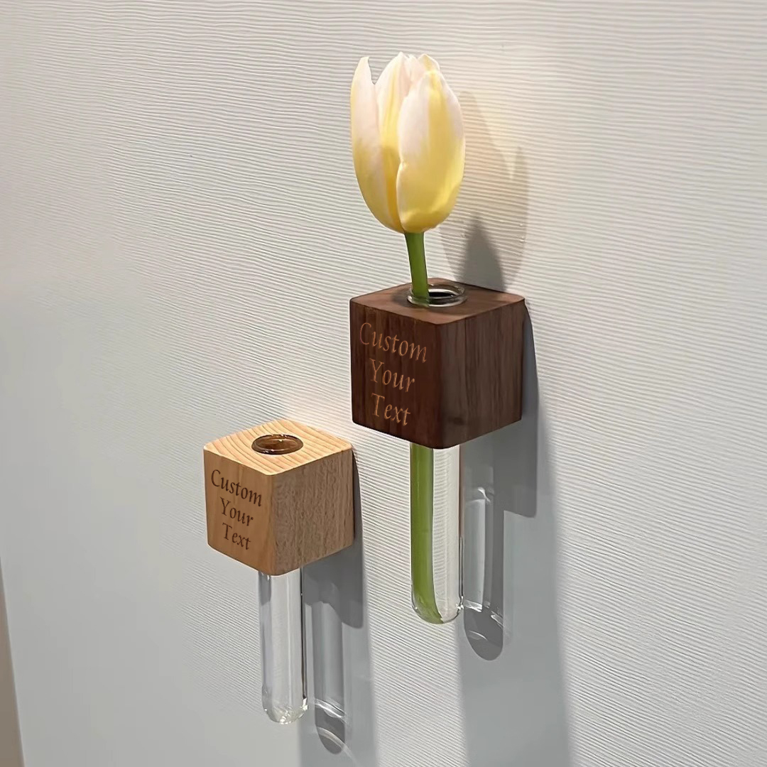 Customized Solid Wood Refrigerator Magnet Personalized Magnetic Flower-Growing Refrigerator Magnet Customized Wooden Refrigerator Magnet With Flower Inserts