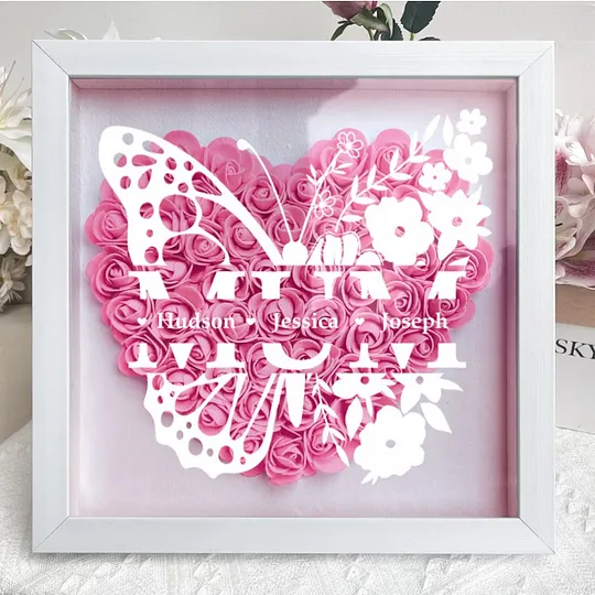 Personalized Butterfly Version Flower Shadow Box - Gift For Mom Custom Children Names