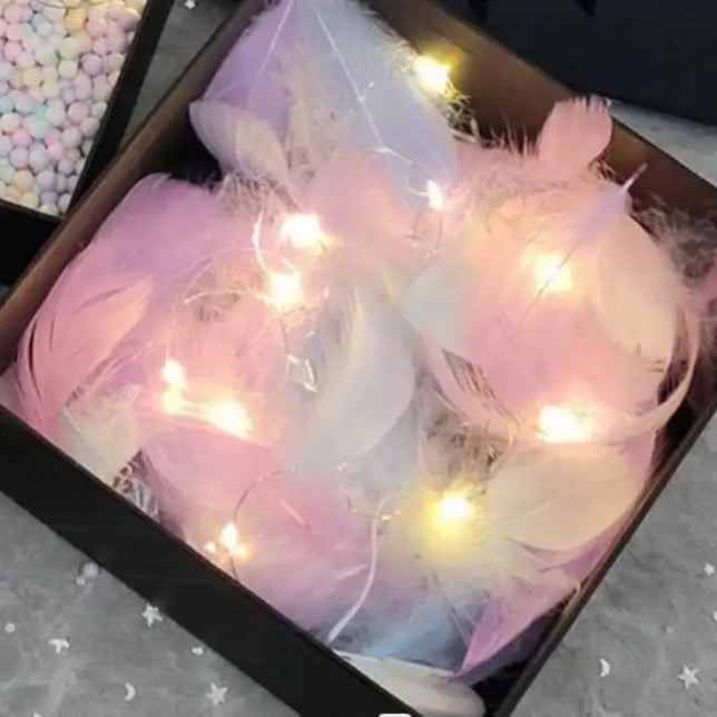 Colorful Feathers+LED Light Strip - Gift Box Filler - namenecklace
