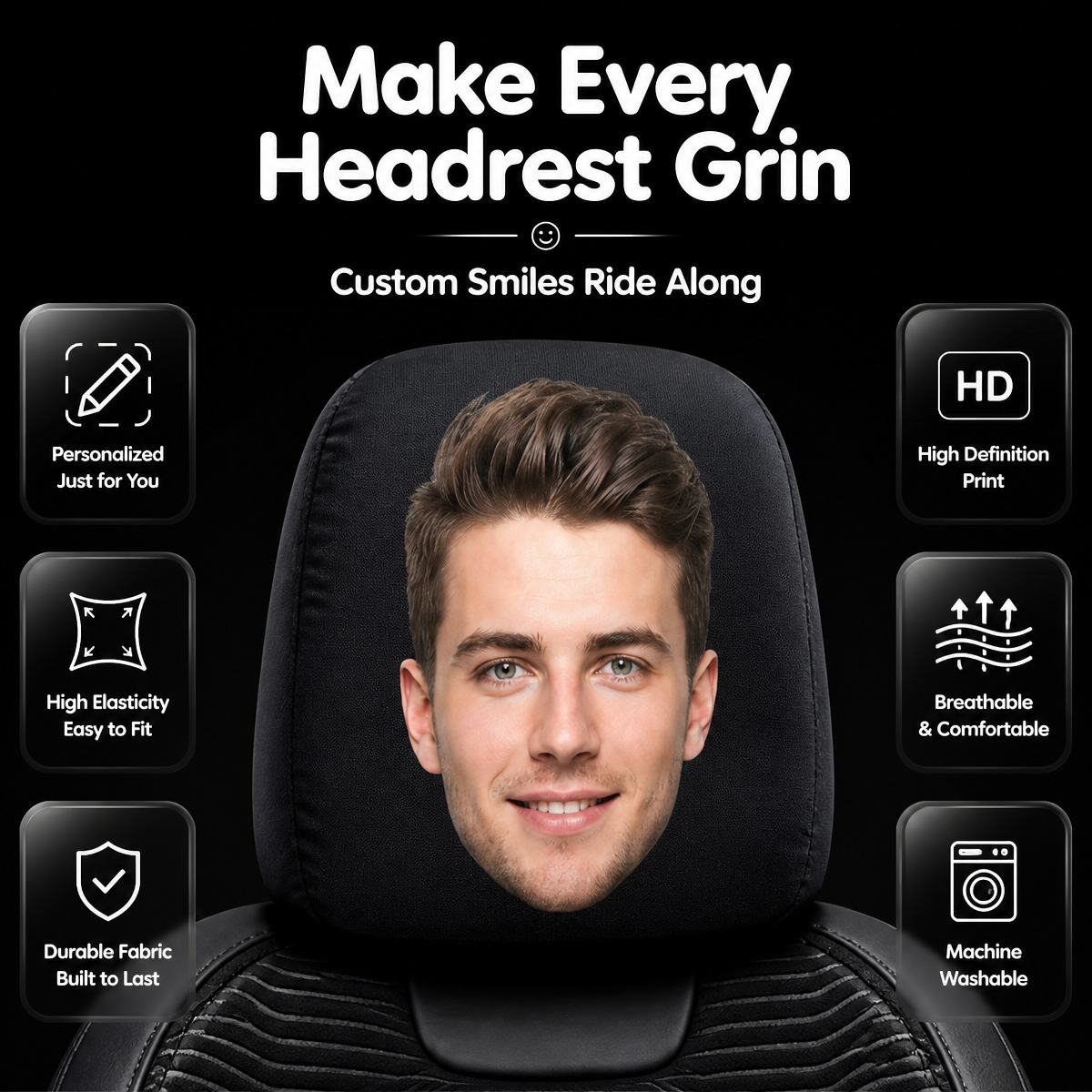 Personalized Photo Car Headrest Cover Custom Face Headrest Cover Funny Gift for Car Drivers