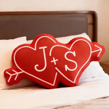 Custom Couple Arrow Through Hearts Pillow Personalized Initials Throw Pillow Case Romantic Valentines Day Gift