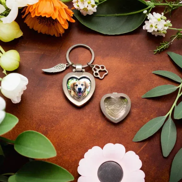 Personalized Pet Memorial Photo Keychain – Custom Pet Picture Keepsake, Engraved Remembrance Gift for Dog & Cat Lovers