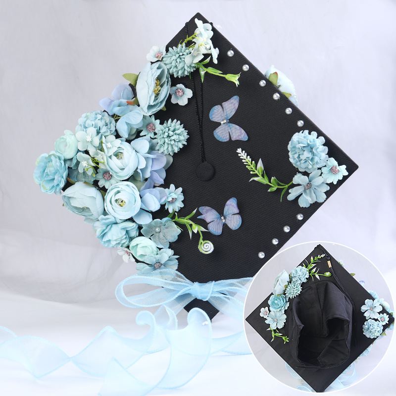 Personalized Name Floral Graduation Cap Custom Pearl Letter Mortarboard Topper Graduation Ceremony Gift for Students