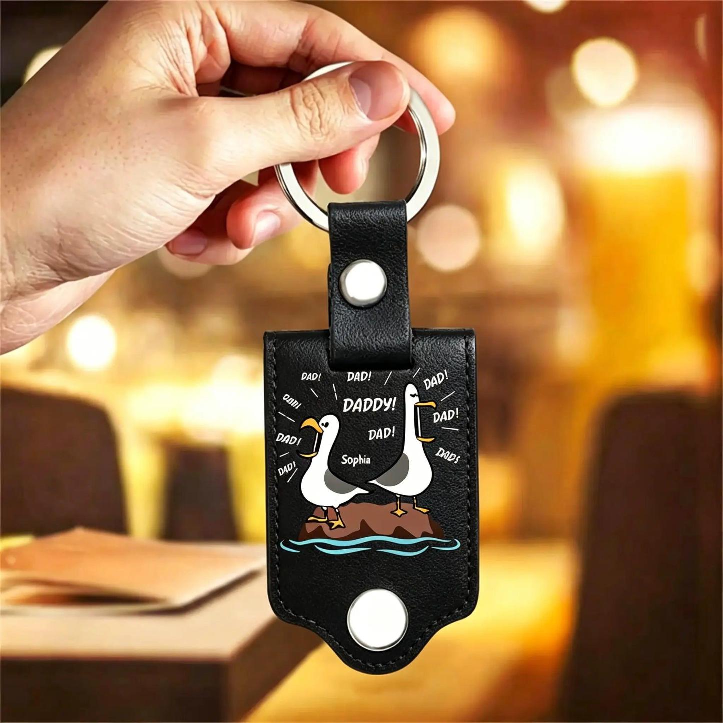 Personalized Photo Leather Keychain Custom Text Metal Tag Keyring Funny Father's Day Gift for Husband