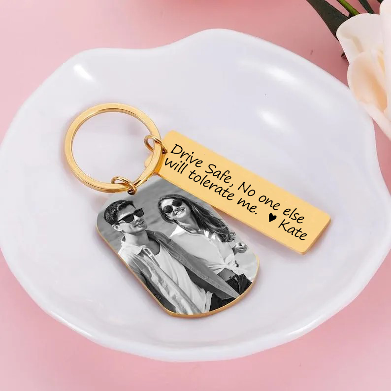 Personalized Photo Keychain, Engraved Picture Keychain, 1st Anniversary Boyfriend Gift, Girlfriend Gift Idea, 10 Years Valentine's Day Gift
