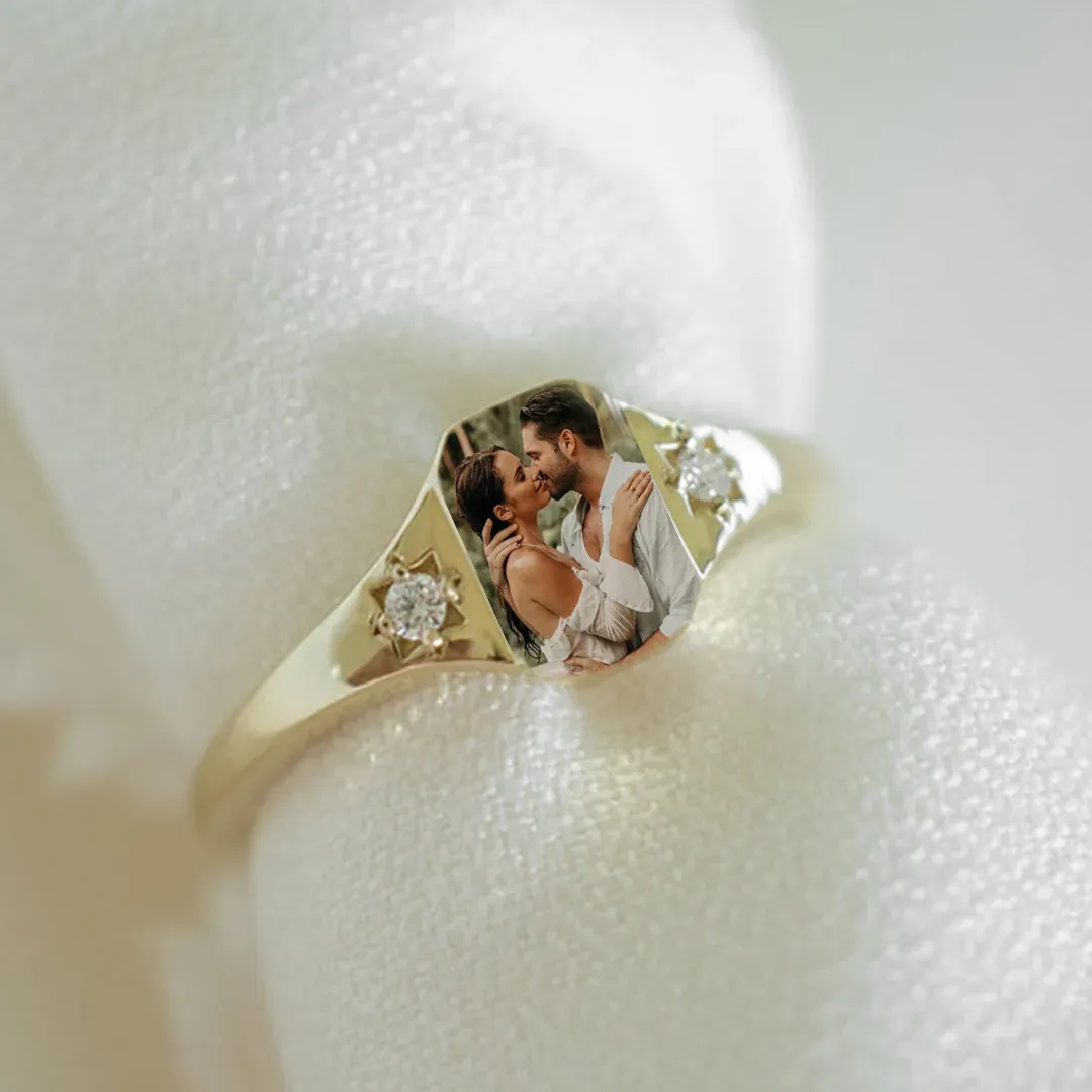 Personalized Birthstone Photo Ring - Buy 2 Free Shipping