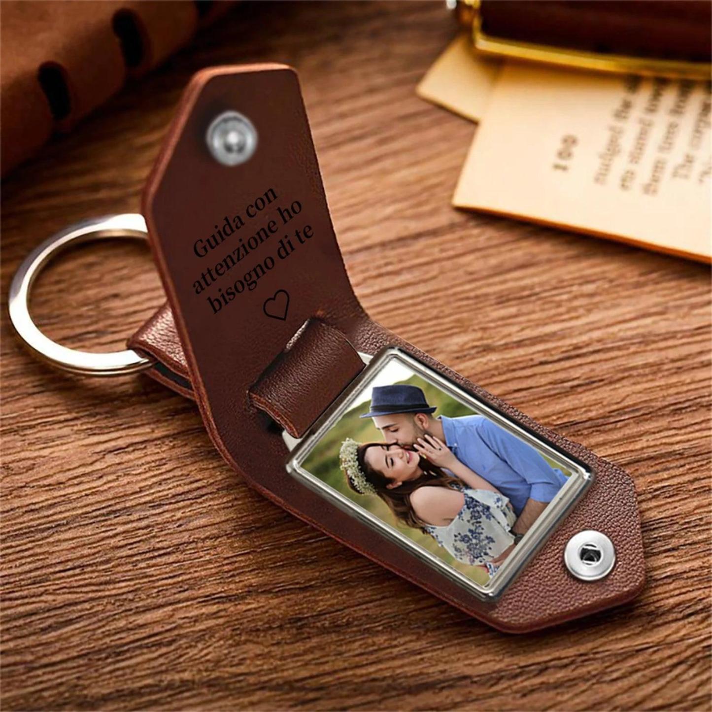 Personalized Photo Leather Keychain Custom Text Metal Tag Keyring Funny Father's Day Gift for Husband