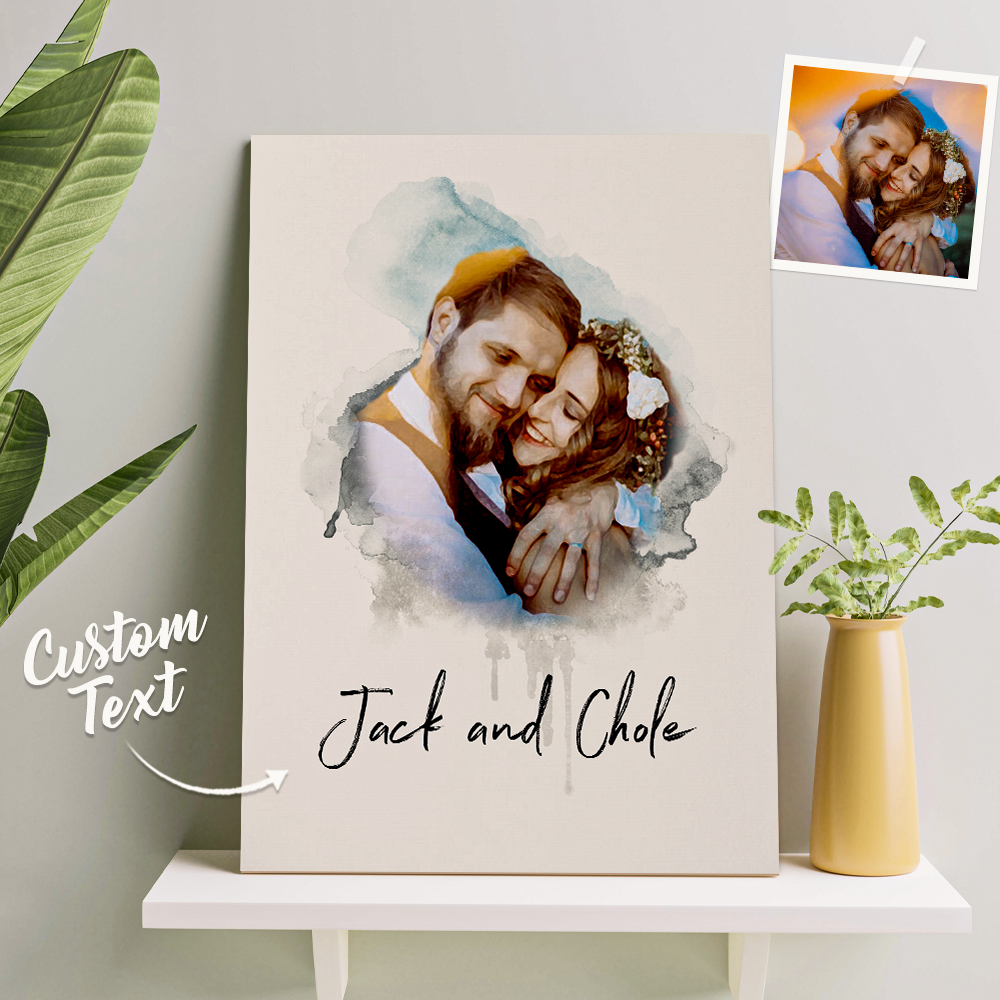 Custom Wall Art Watercolor Photo Aquarelle Oil Painting Frameless Valentine's Day Gift - NameNecklace