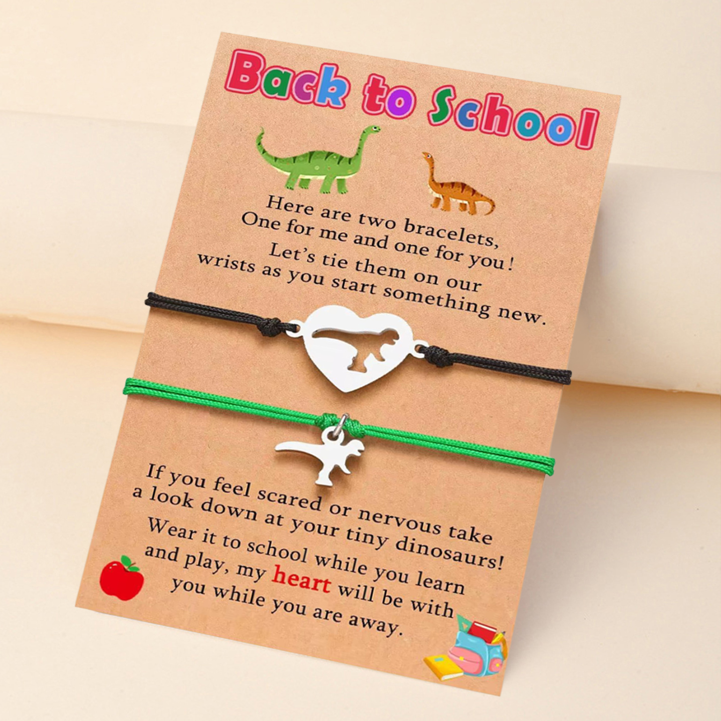 Mommy and Me Dinosaur "Back to School" Bracelets Matching Parent & Child Separation Anxiety Gift Adjustable