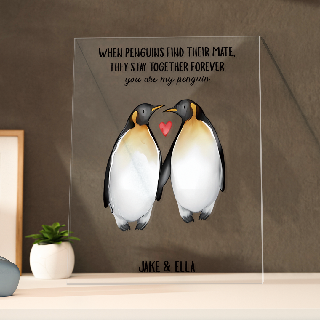 Personalised You're My Penguin Custom Text And Named Glass Plaque Gift For Him