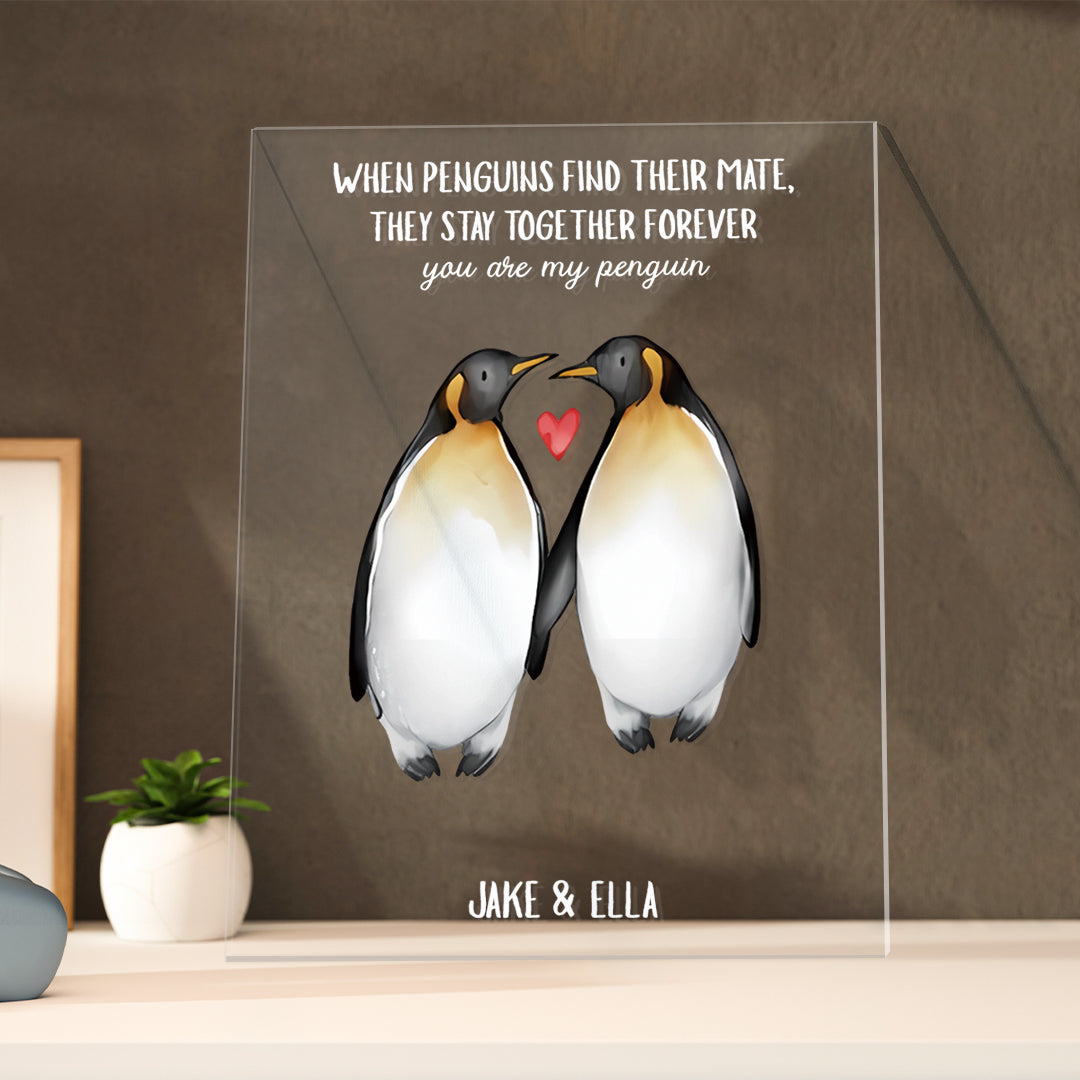 Personalised You're My Penguin Custom Text And Named Glass Plaque Gift For Him