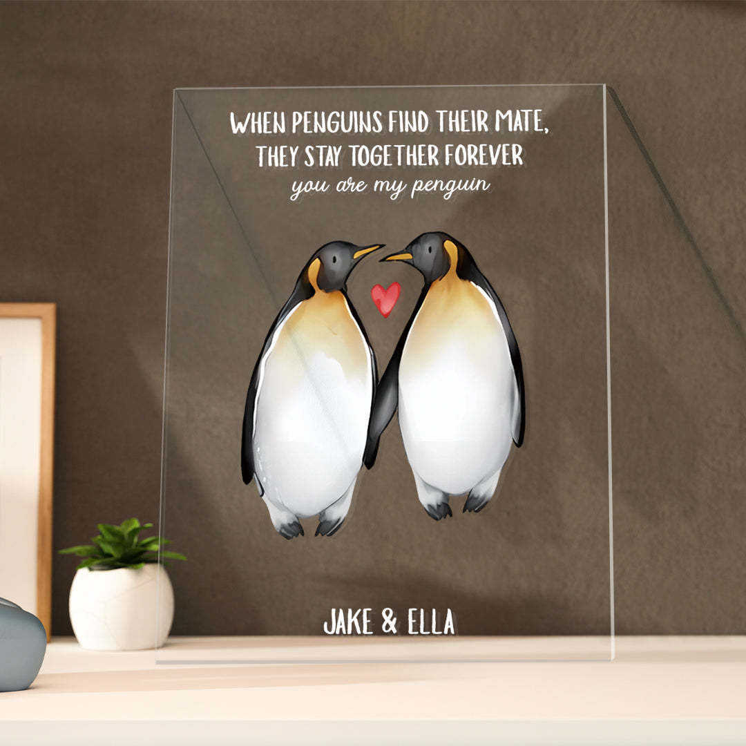 Personalised You're My Penguin Custom Text And Named Glass Plaque Gift For Him