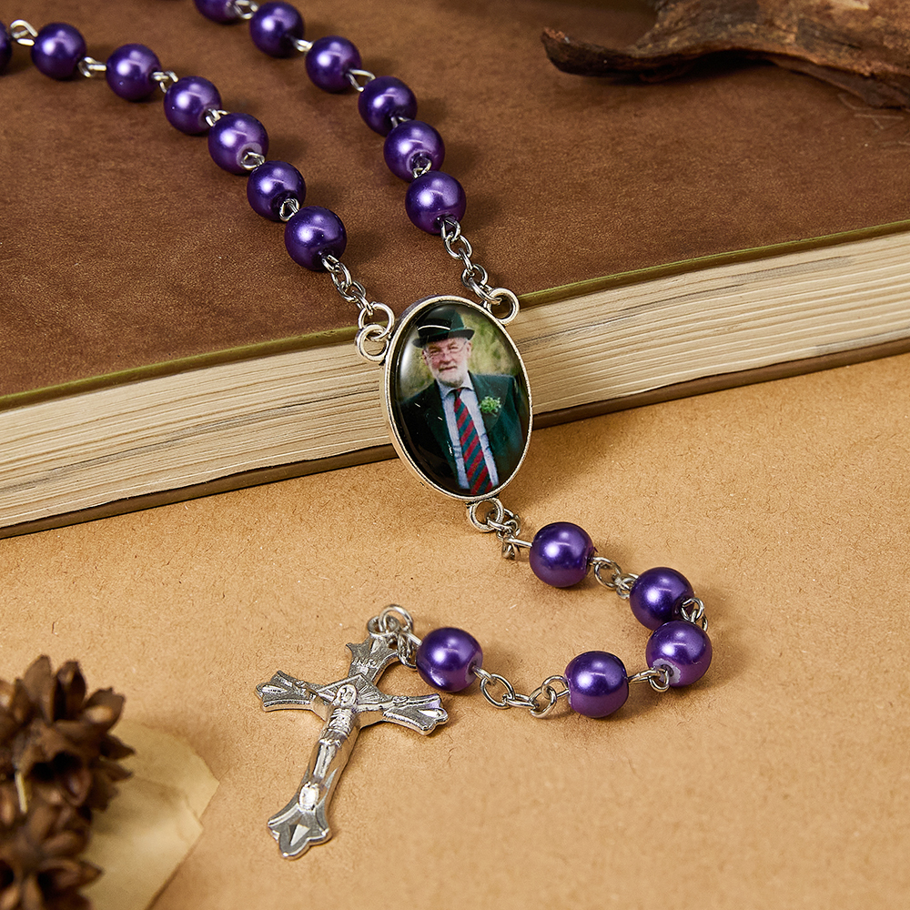 Memorial Gift Customized Rosary Personalised Rosary Beads with Photo Custom Rosary Beads Cross Multi-Color Necklace Sentimental Rosary Photo Necklace