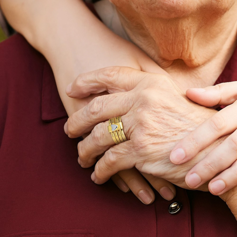 Personalized Sterling Silver Heart Name Stacking Ring Custom Engraved 2-7 Names Jewelry, Perfect Christmas, Valentine��s & Birthday Gift for Mom Grandma