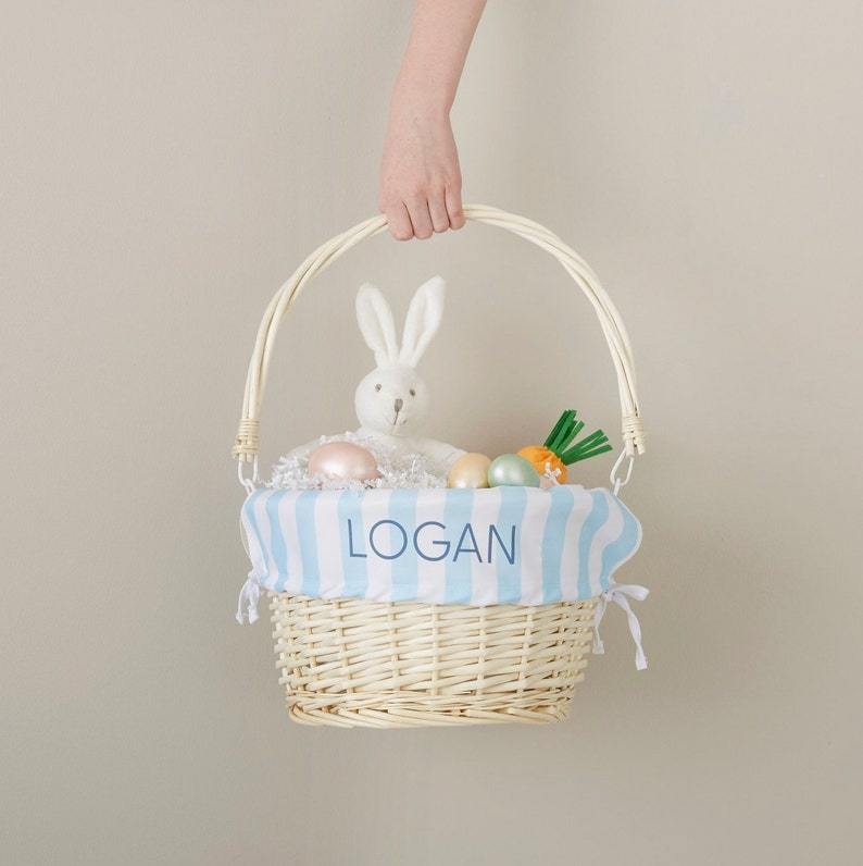Delicate Stripes Personalized Natural Easter Basket, Easter Basket, Kids Basket, Easter, Basket, Personalized Easter Basket