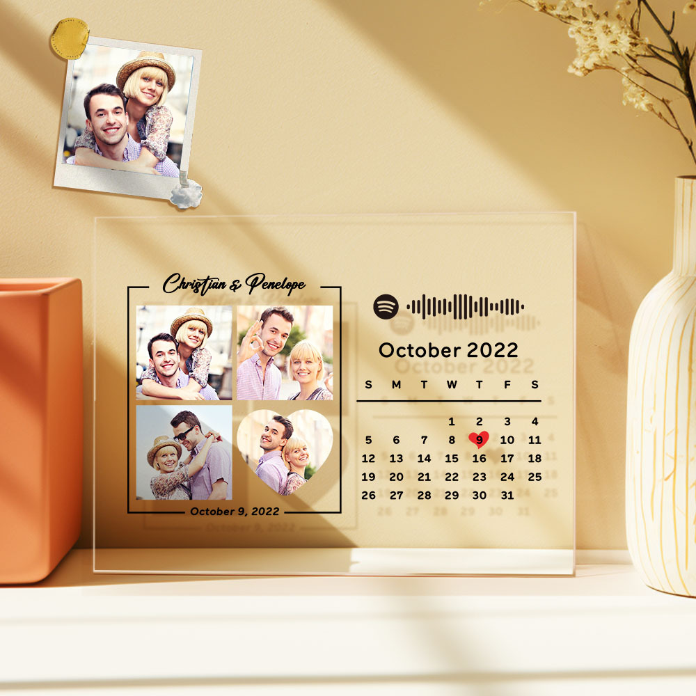 Custom Photos Anniversary Calendar Acrylic Plaque Spotify Home Decor Gift For Couples