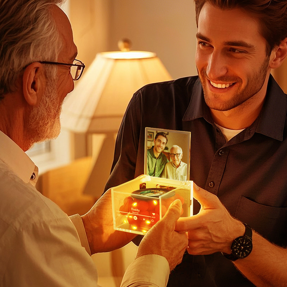 The Best Dad Ever Fist Bump Custom Mini Vinyl Record Player Automatic Music Player Personalized Gifr For Pops On Father's Day