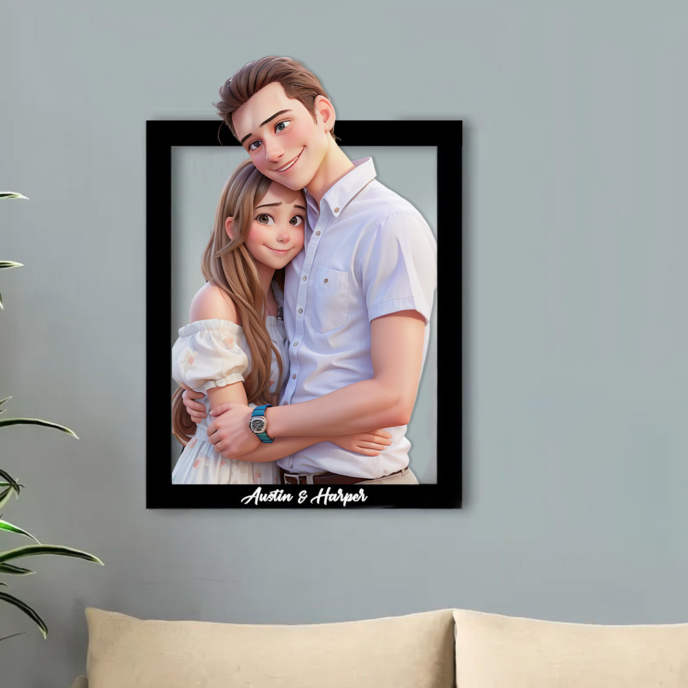 Custom Photo 3D Cartoon Portrait Gift Personalized Cartoon Style 3D Photo Wooden Frame Sign Comic Photo Frame For Family - MyFaceBoxerUK