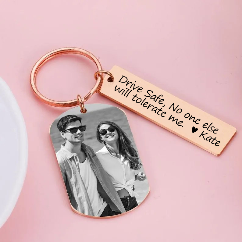 Personalized Photo Keychain, Engraved Picture Keychain, 1st Anniversary Boyfriend Gift, Girlfriend Gift Idea, 10 Years Valentine's Day Gift