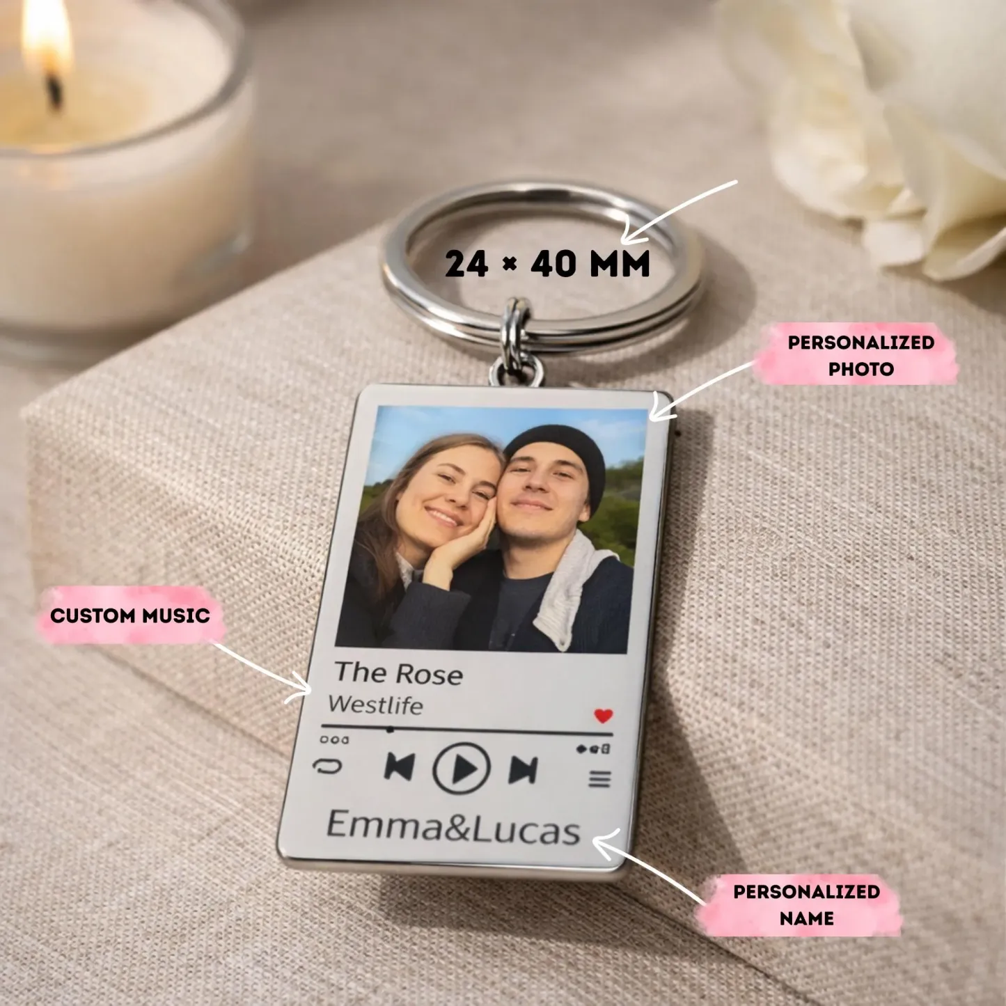 Custom Music Player Photo Keychain Personalized Song Cover Art Keyring Romantic Couple Gift Valentine's Day Gifts