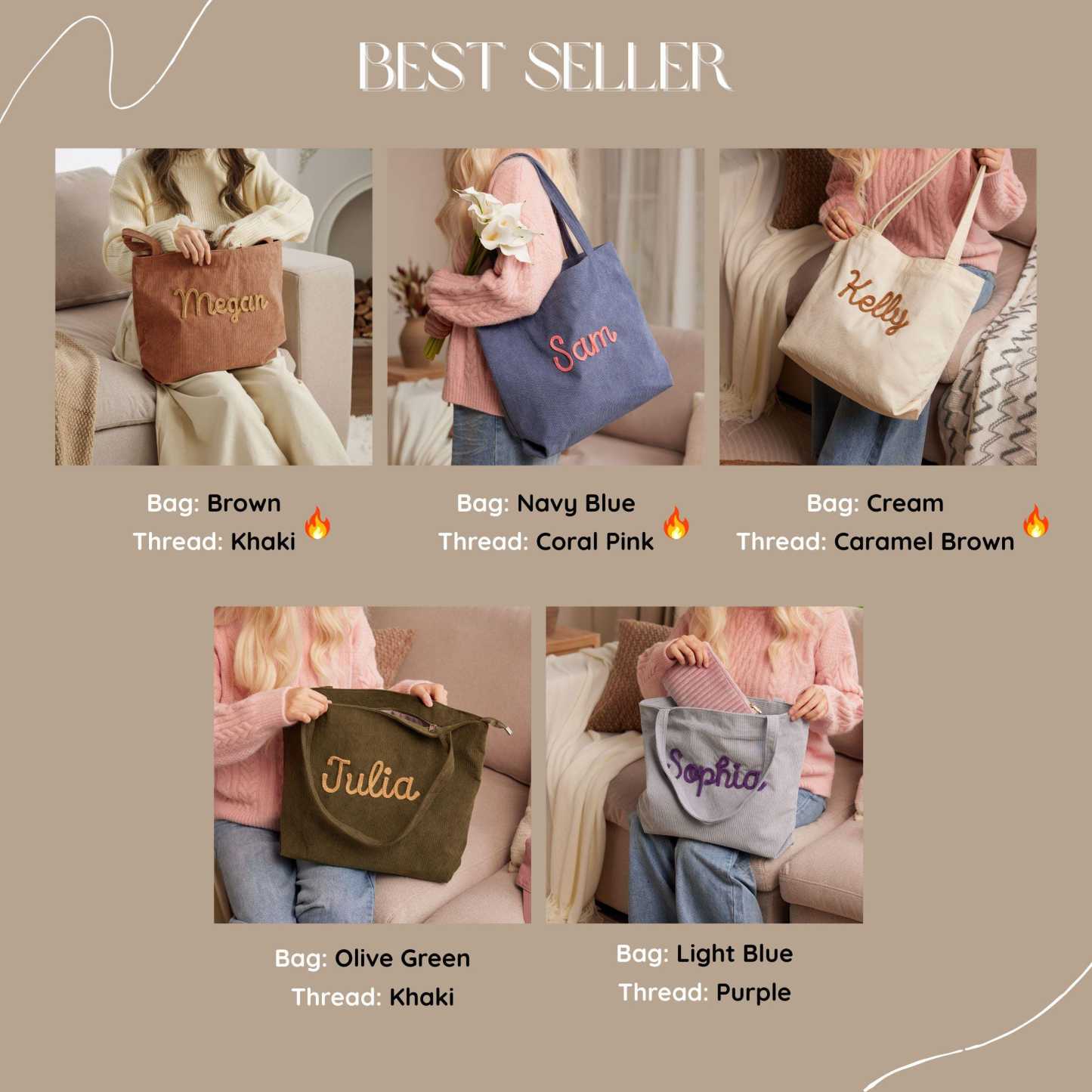 Custom Corduroy Tote Bag Personalized Embroidered Corduroy Tote Bag With Magnetic Buckle Mother's Day Gifts