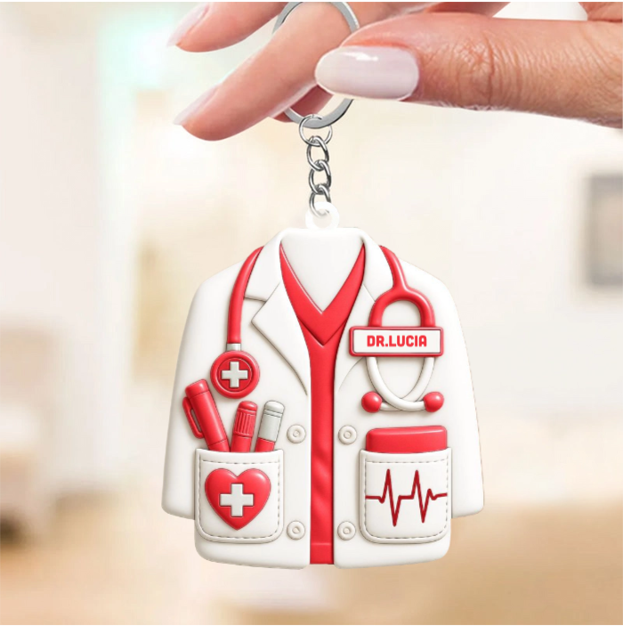 Personalized Healthcare Hero Keychain Custom Doctor Keychain with Name Stethoscope & Heart Acrylic Keychain for Medical Professionals