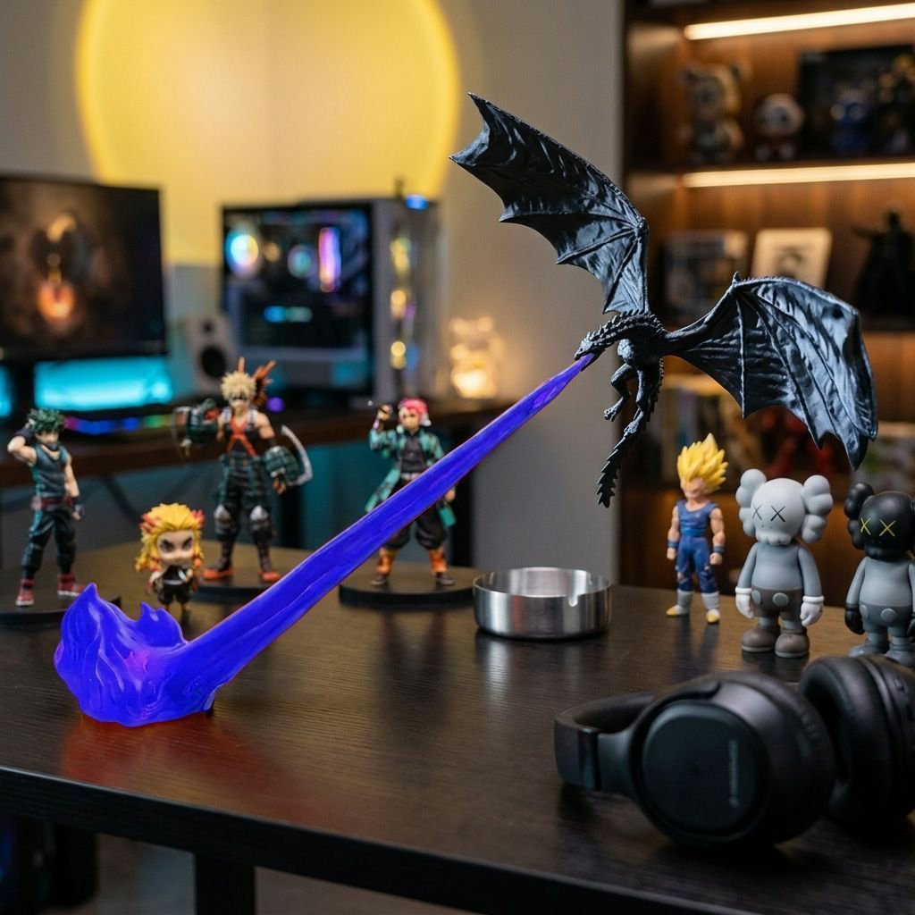 3D Printed Flying Dragon Fire Breath LED Lamp Table Decor Flying Dragon Fire Breath Night Light Halloween Desktop Decor Gift