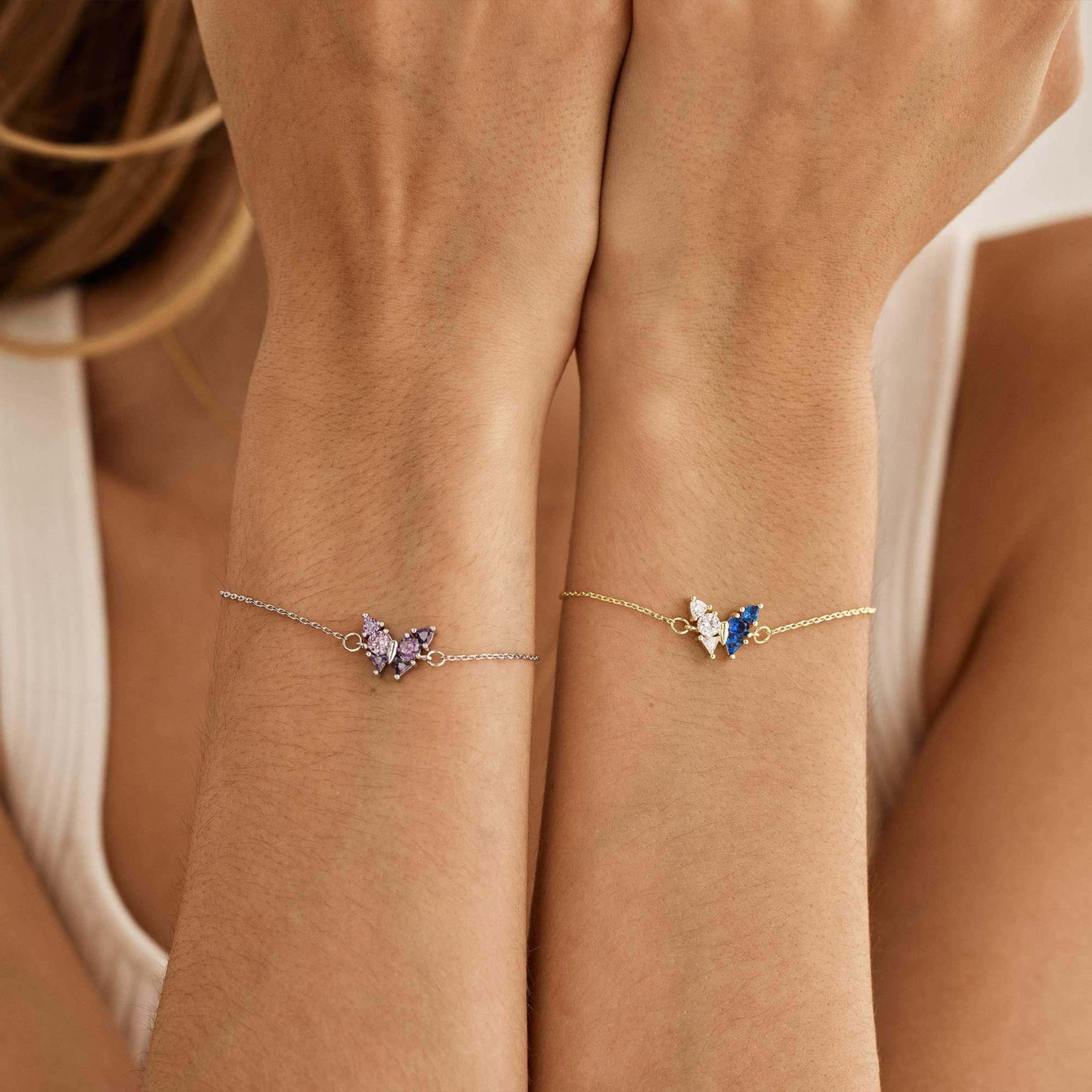 Personalized Butterfly Birthstone Bracelet Custom Two Birthstones Jewelry Custom Family Member Gift Custom Butterfly Charm Bracelet Mother's Day Gift