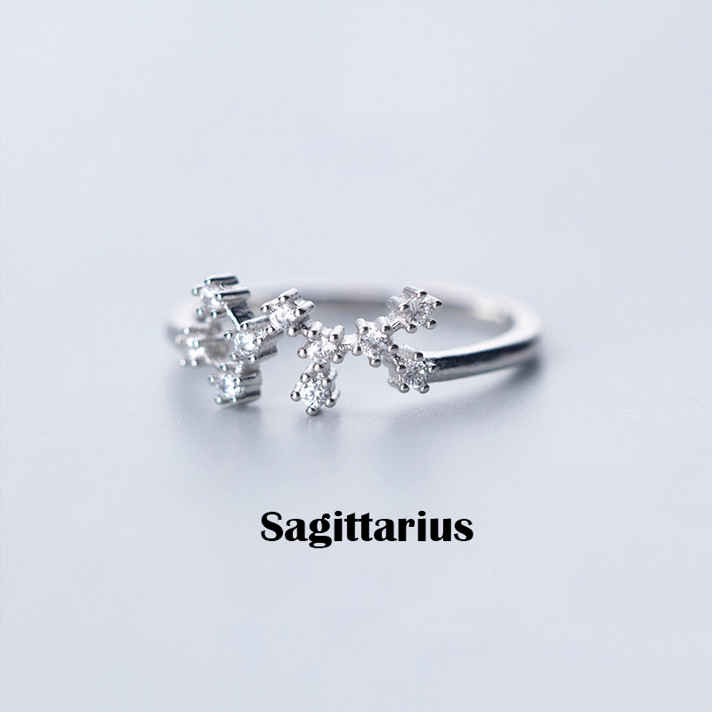 Adjustable Zodiac Constellation Ring - Silver Plated with Cubic Zirconia | Celestial Astrology Jewelry | Dainty Stacking Ring for Her