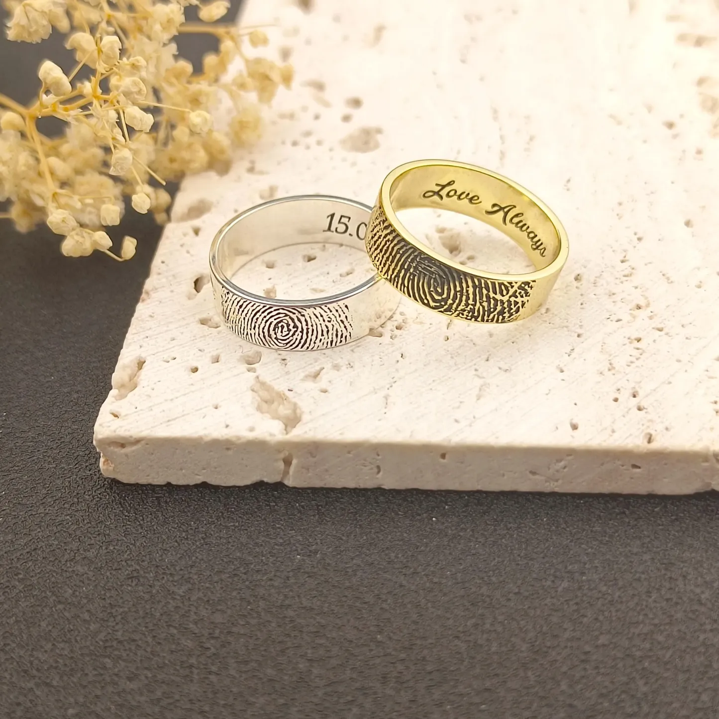 Custom Actual Fingerprint Band Ring Personalized Men Thumb Print Band Gift for Him