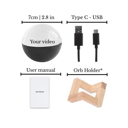Memory Orb: Personalized Video Keepsake for Cherished Memories Custom Video Display Sphere with 360° Sound Handblown Glass Video Globe
