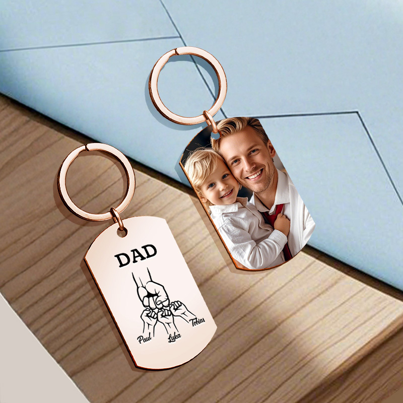 Father's Day Gifts Custom Photo & Family Fist Keychain Personalized Names Metal Keyring Gift for Dad