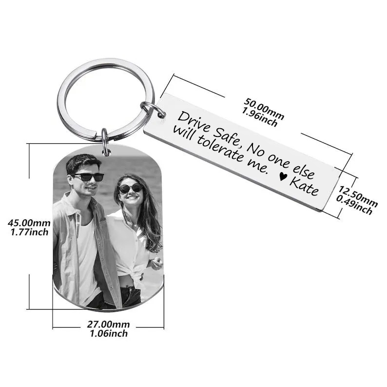 Personalized Photo Keychain, Engraved Picture Keychain, 1st Anniversary Boyfriend Gift, Girlfriend Gift Idea, 10 Years Valentine's Day Gift