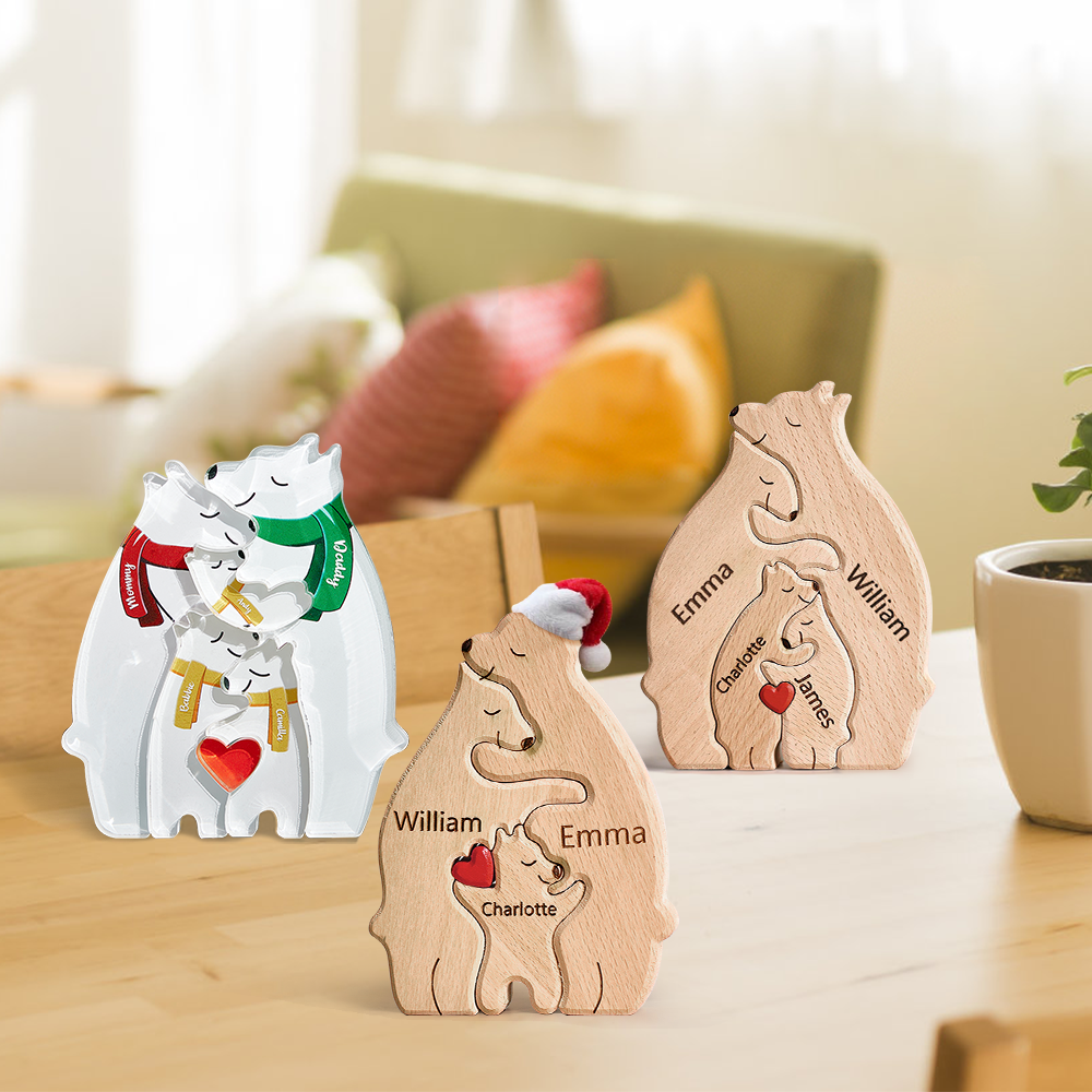 Christmas Gifts Custom Wooden Bears Family Customized Names Puzzle Home Decor
