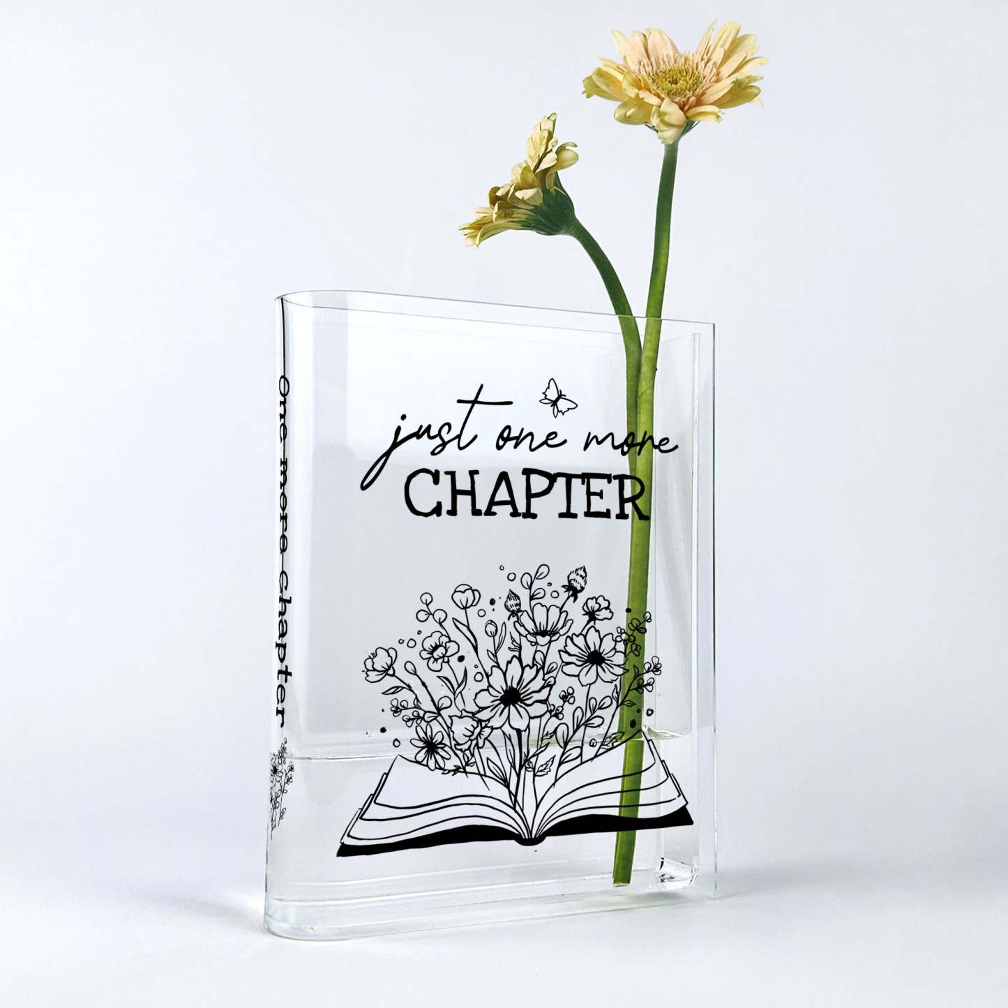 Just One More Chapter Acrylic Book Vase Reading-Themed Bookshelf Flower Vase Acrylic "Just One More Chapter" Book Decor