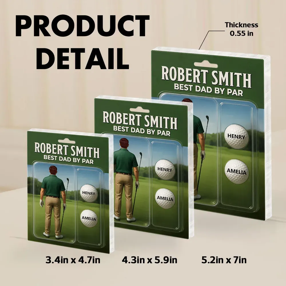 Personalized Acrylic Block Plaque – Best Dad by Par' with Custom Kids' Names, Ideal Father's Day Gift for Golf-Loving Dad