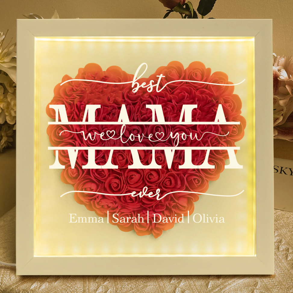 We Love You Mom - Personalized Flower Shadow Box With LED Light