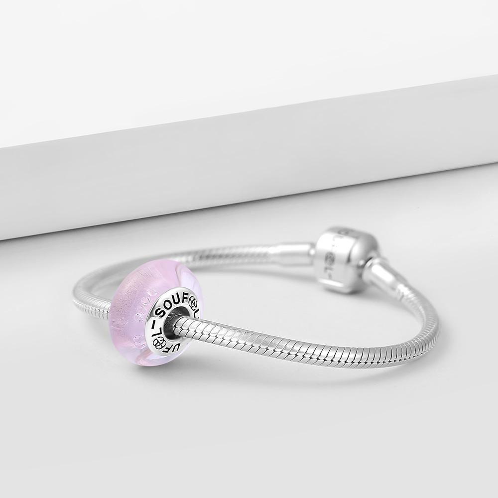 Pink Magic Charm Murano Glass Bead Silver