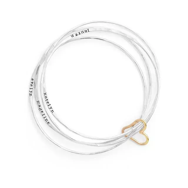 Personalized Heart Bangle Set Custom Engraved Heart Bangle Set Love Bangle Set Customized Heart Bangle Set