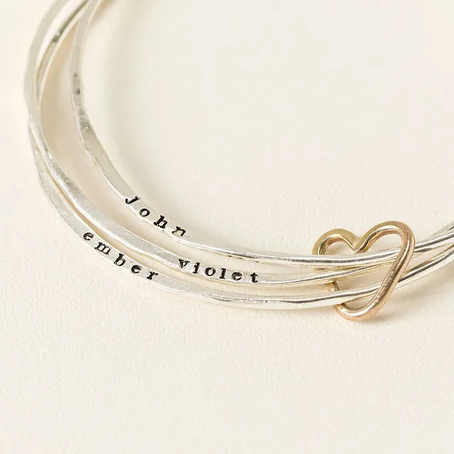 Personalized Heart Bangle Set Custom Engraved Heart Bangle Set Love Bangle Set Customized Heart Bangle Set