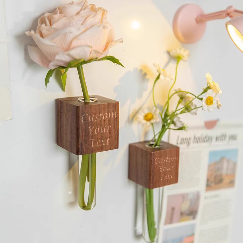 Customized Solid Wood Refrigerator Magnet Personalized Magnetic Flower-Growing Refrigerator Magnet Customized Wooden Refrigerator Magnet With Flower Inserts