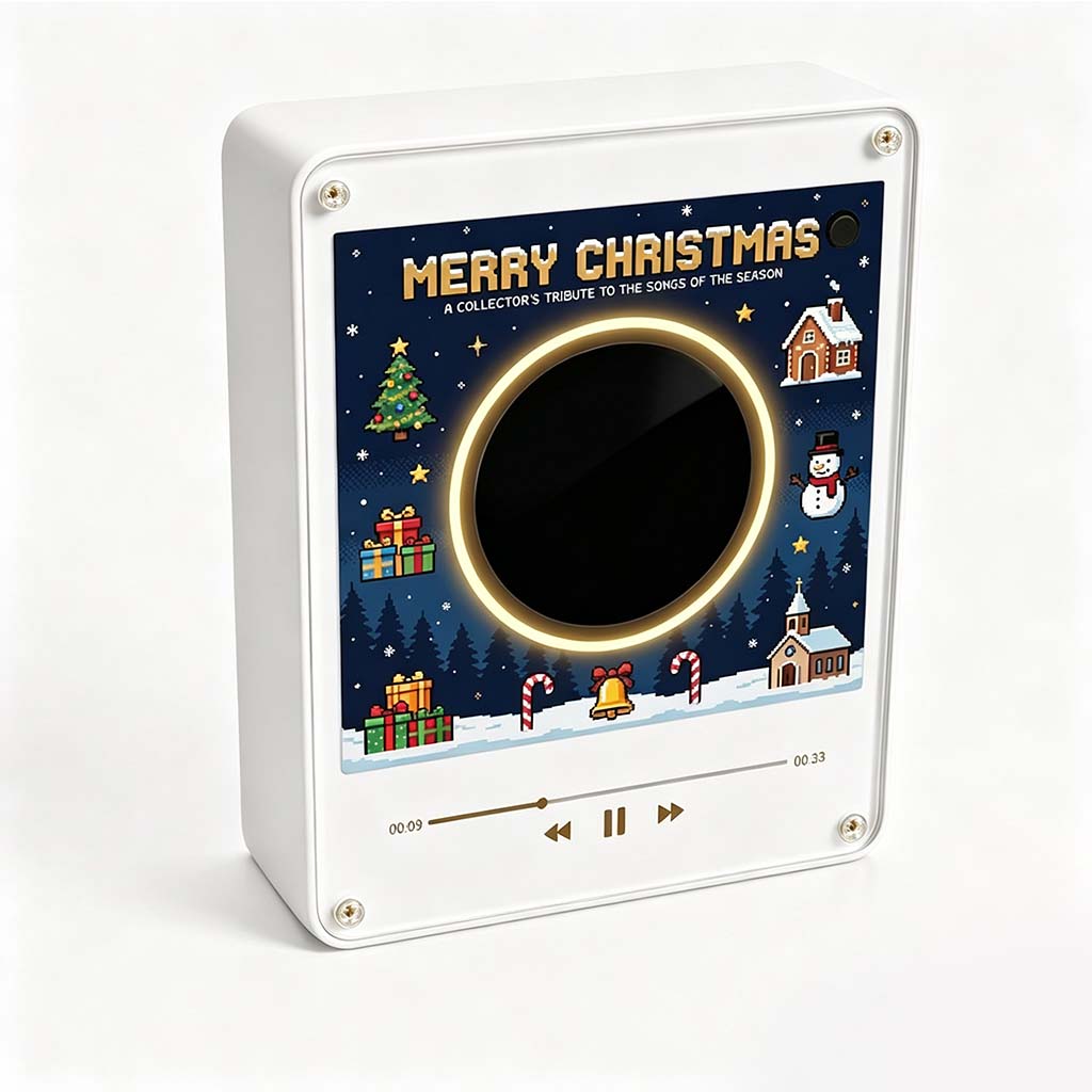 Christmas Pixel Art Vinyl Record Player Refrigerator Magnet Music Player Interactive Christmas Pixel Art Vinyl Record Magnet NFC Music Player