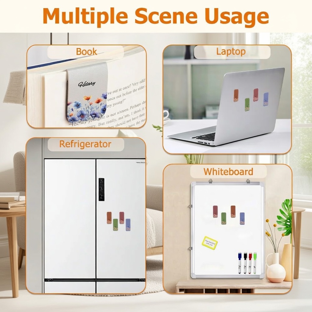 Personalized Watercolor Birth Flower Magnetic Leather Bookmark  Custom Name Birth Flower Magnetic Bookmark Elegant PU Leather Page Marker